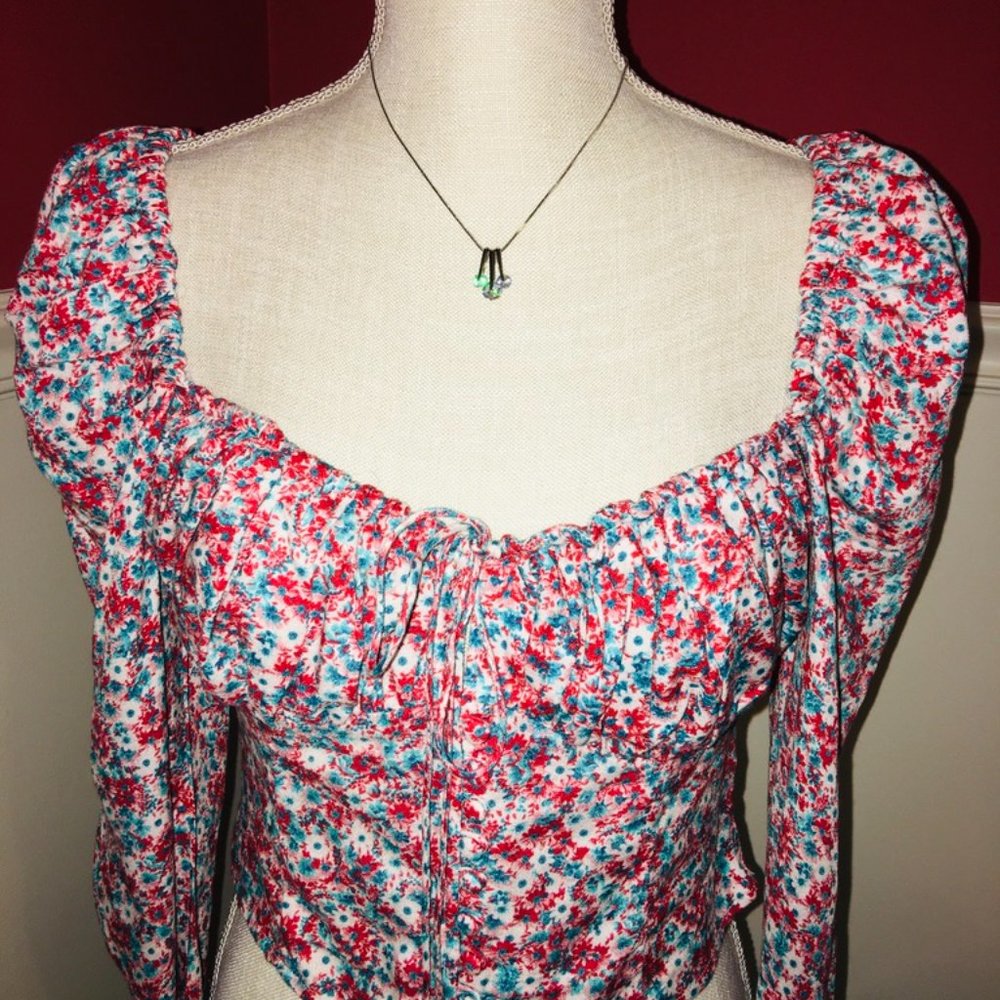 SALE! Beautiful AFRM Red Aqua Form Fitting Top - Picture 3 of 8